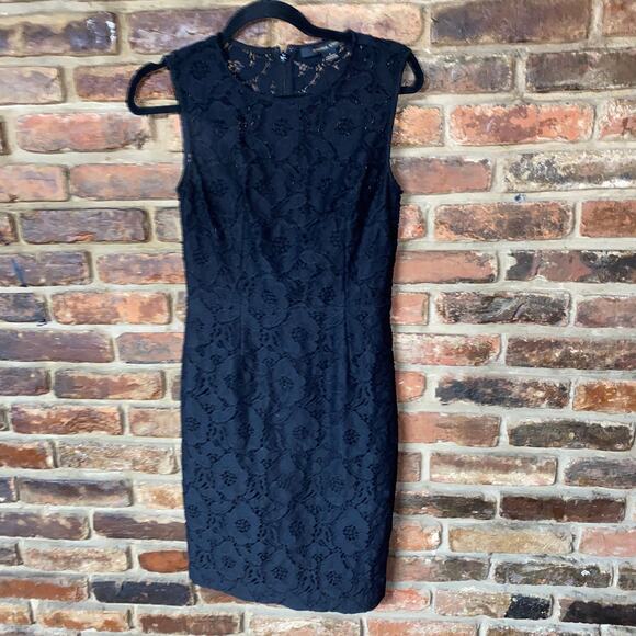 Cynthia Steffe Black Floral Lace Sleeveless Mini Sheath Dress Women's Size 0 - Picture 1 of 5